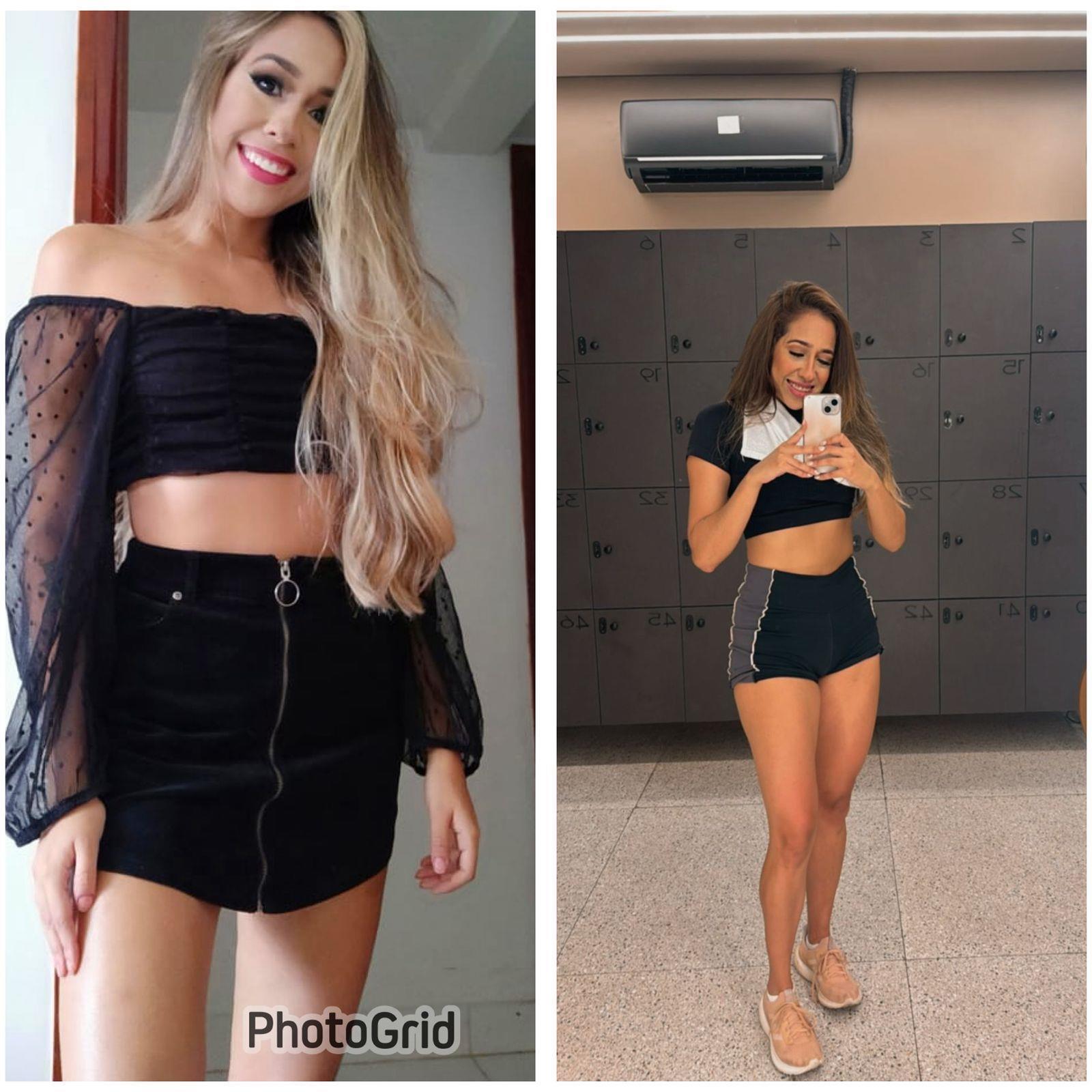 Antes e depois mostrando evolução de aluna